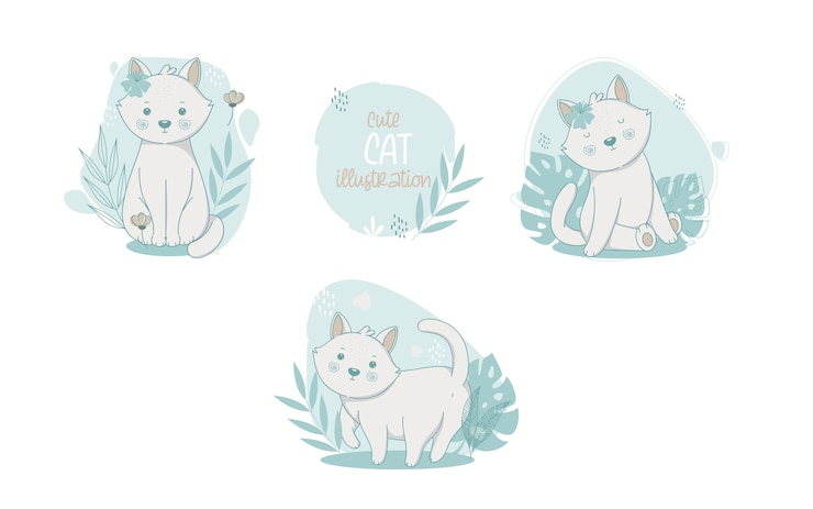 Vecteur gratuit collection d'animaux de dessin animé de chats mignons. illustration vectorielle.