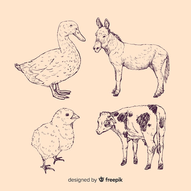 Vecteur gratuit collection d'animaux de ferme dans un style dessiné à la main