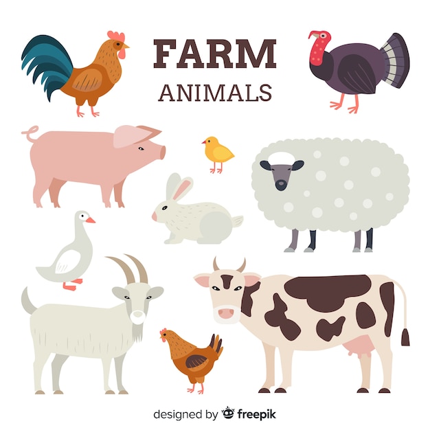 Vecteur gratuit collection d'animaux de ferme design plat