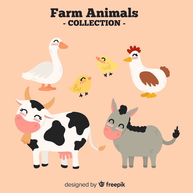 Collection D'animaux De Ferme Dessinés à La Main