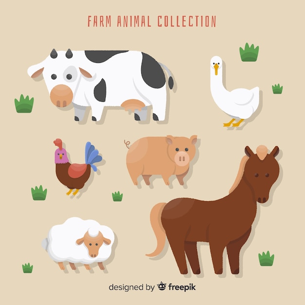 Vecteur gratuit collection d'animaux de ferme dessinés à la main