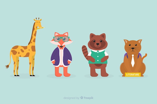 Vecteur gratuit collection d'animaux de la fête de la rentrée des classes