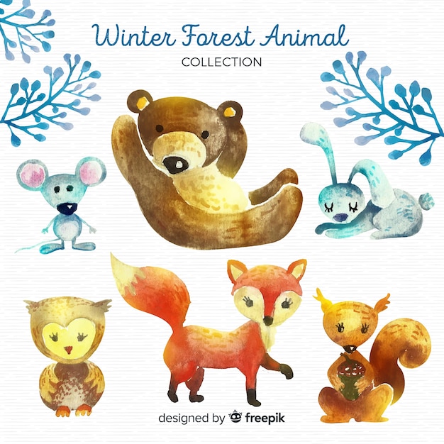 Vecteur gratuit collection d'animaux forestiers d'hiver