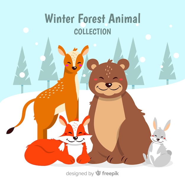 Collection D'animaux Forestiers D'hiver