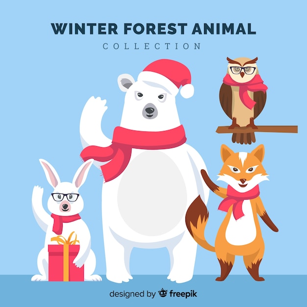 Vecteur gratuit collection d'animaux forestiers d'hiver