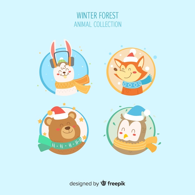 Vecteur gratuit collection d'animaux forestiers d'hiver