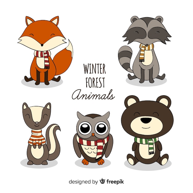 Collection D'animaux Forestiers D'hiver