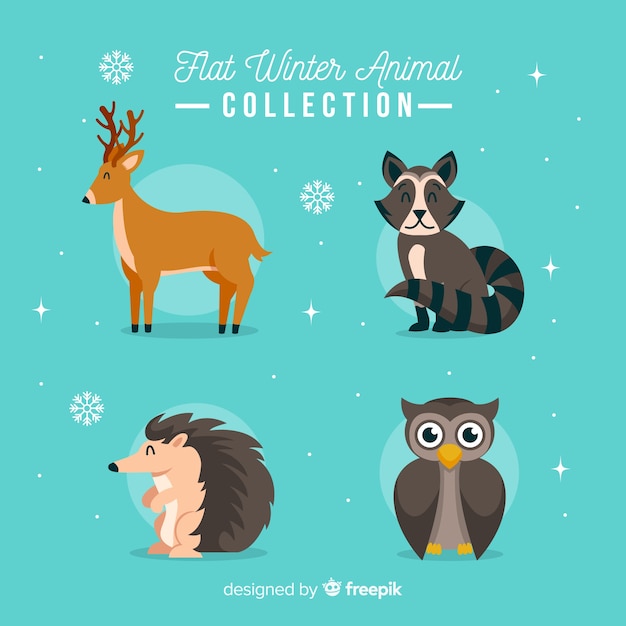 Vecteur gratuit collection d'animaux forestiers d'hiver