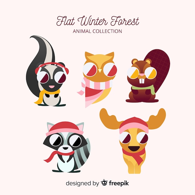 Collection D'animaux Forestiers D'hiver