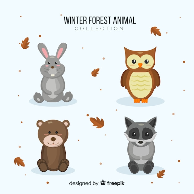 Collection D'animaux Forestiers D'hiver