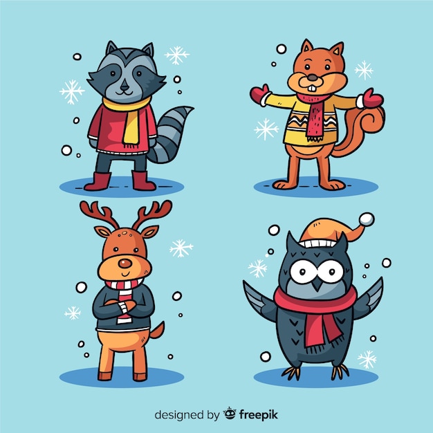 Collection D'animaux Forestiers D'hiver