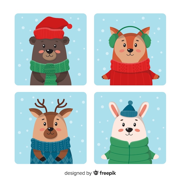 Collection D'animaux Forestiers D'hiver