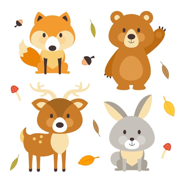 Collection d'animaux de forêt d'automne design plat