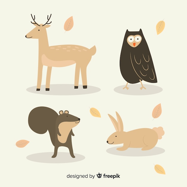 Vecteur gratuit collection d'animaux de la forêt automne dessinés à la main