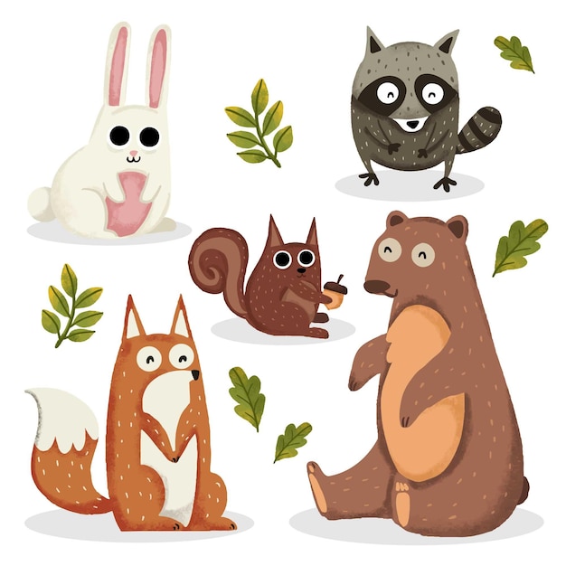 Collection d'animaux de la forêt dessinés à la main