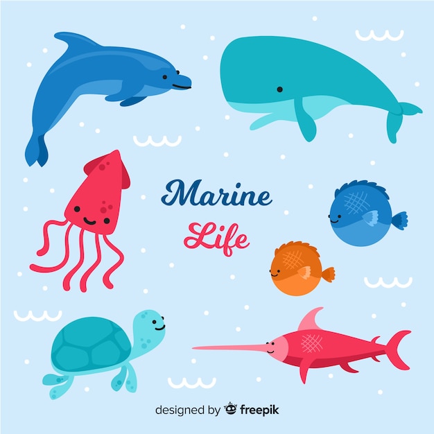 Vecteur gratuit collection d'animaux marins dessinés à la main