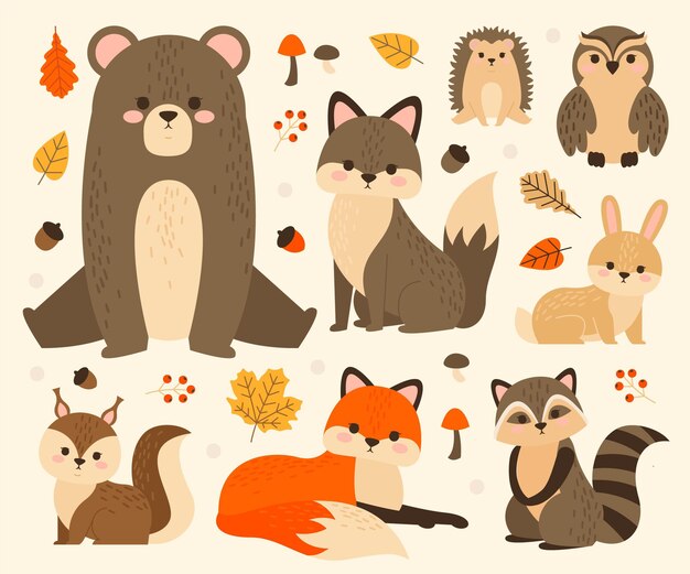 Collection d'animaux mignons de la forêt