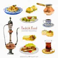 Vecteur gratuit collection de l'aquarelle alimentaire arabe
