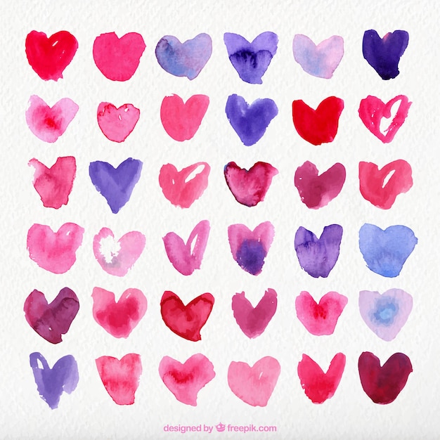 Collection d'aquarelle coeurs abstraits