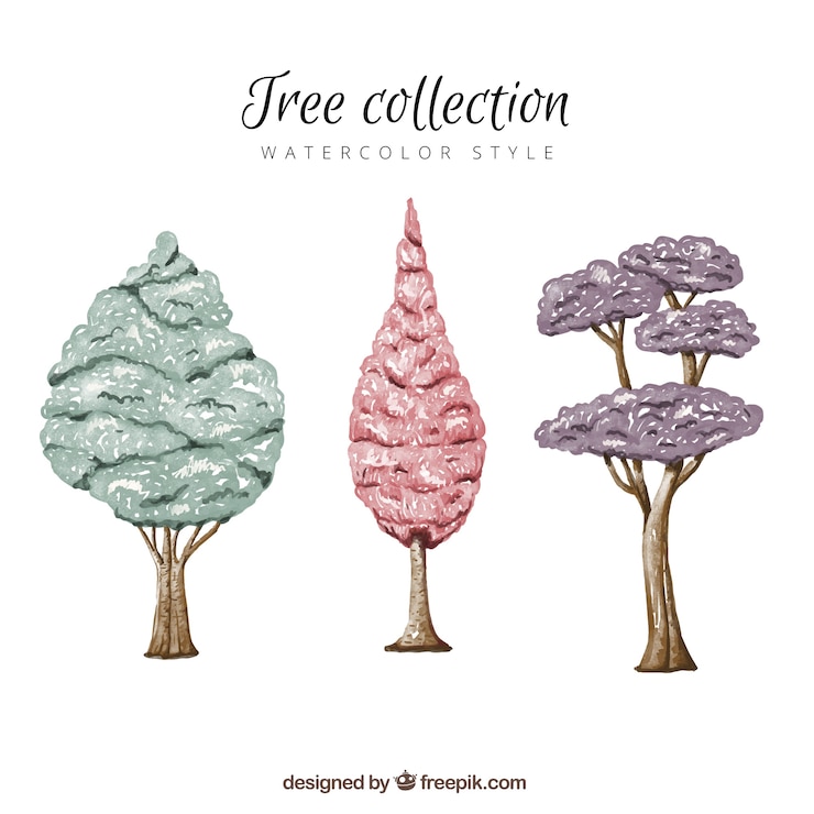 Vecteur gratuit collection d'arbres dans le style d'aquarelle