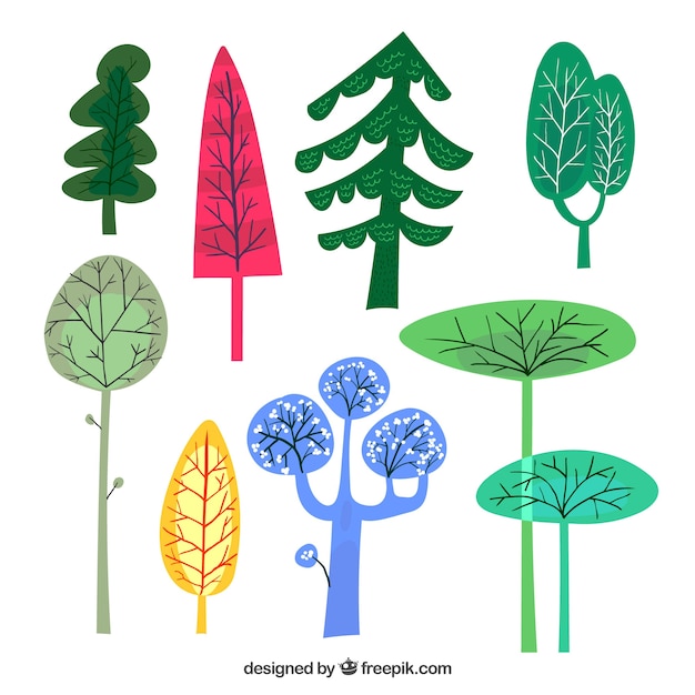 Vecteur gratuit collection d'arbres dans un style dessiné à la main