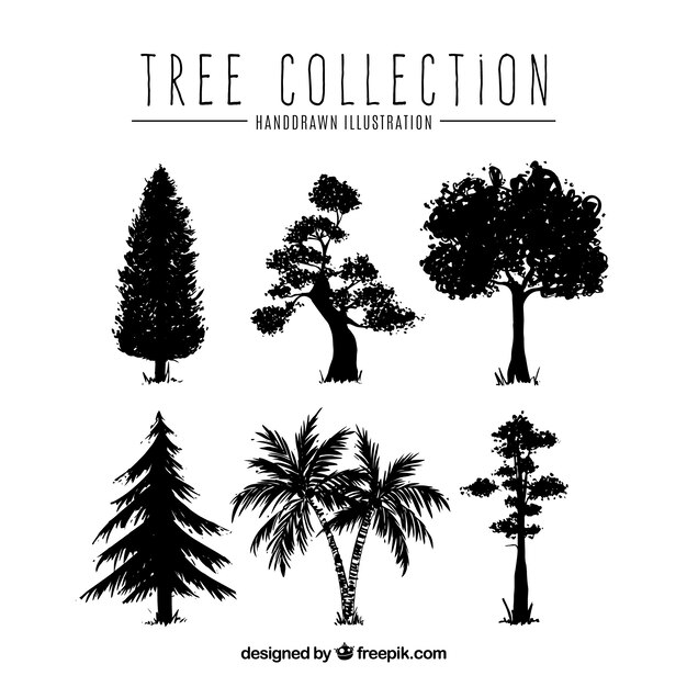 Collection d&#39;arbres dans un style dessiné à la main