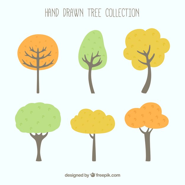 Collection d&#39;arbres dans un style dessiné à la main