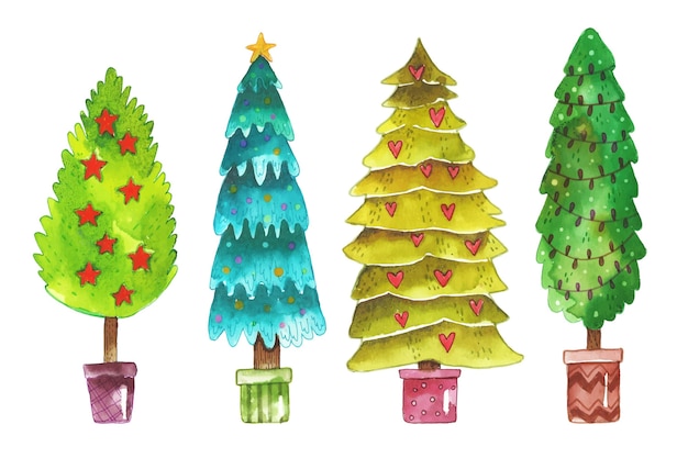 Collection D'arbres De Noël Aquarelle