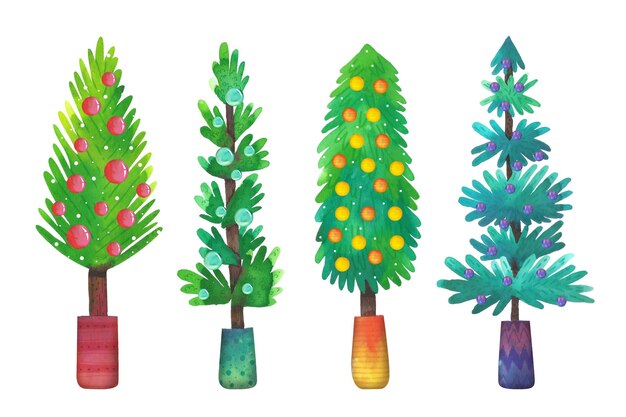 Collection D'arbres De Noël Aquarelle
