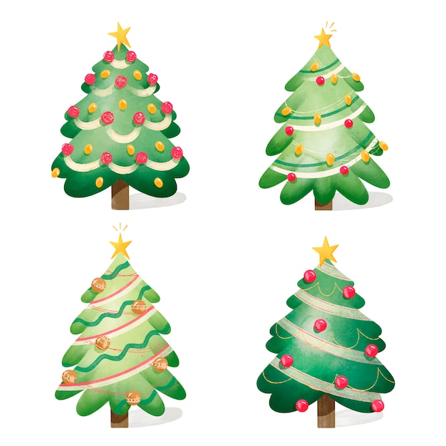 Collection d'arbres de Noël aquarelle