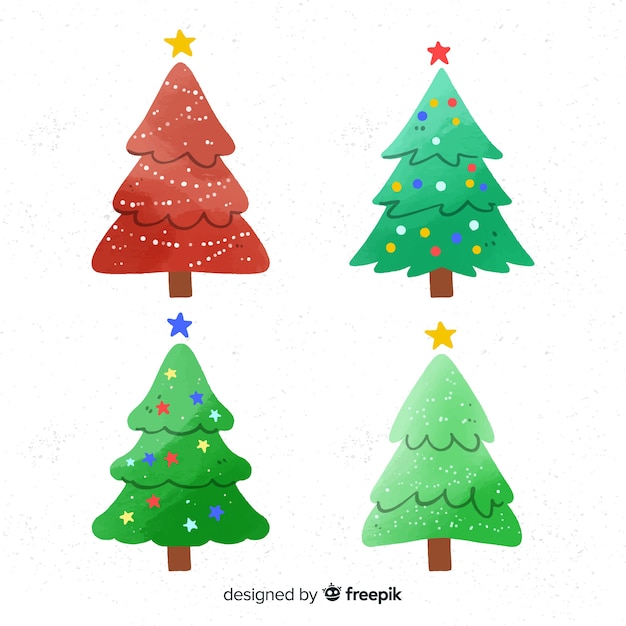 Collection D'arbres De Noël Dans Un Style Aquarelle