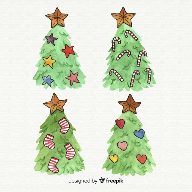 Collection d&#39;arbres de Noël dans un style dessiné à la main