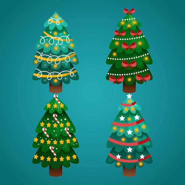 Vecteur gratuit collection d'arbres de noël dégradés