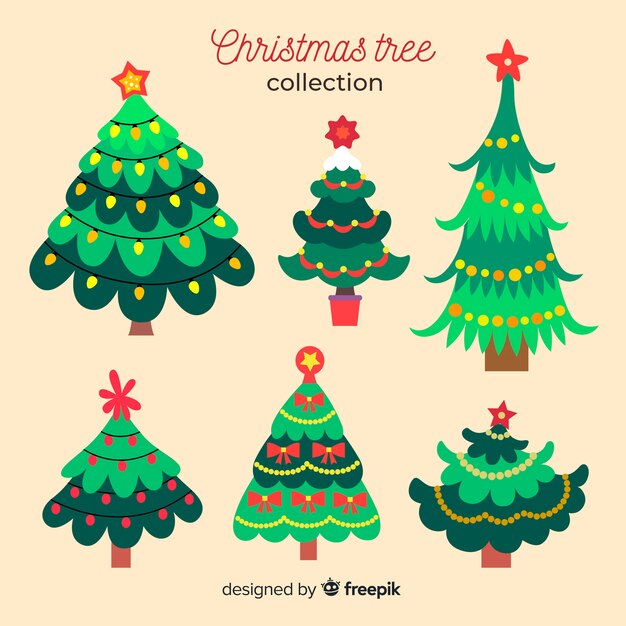 Collection d'arbres de Noël design plat