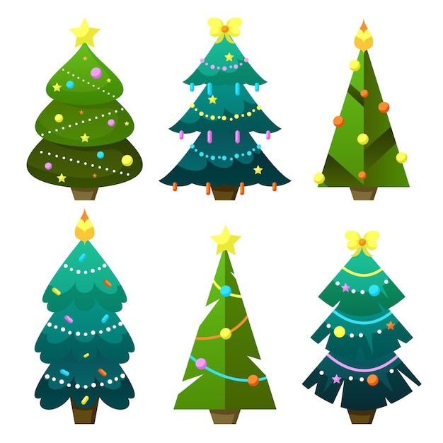 Collection D'arbres De Noël Design Plat