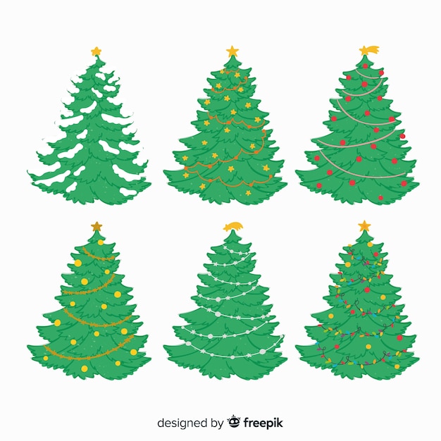 Collection D'arbres De Noël Dessinés à La Main