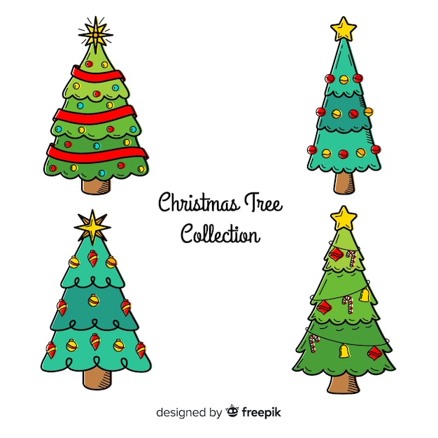 Collection d&#39;arbres de Noël dessinés à la main