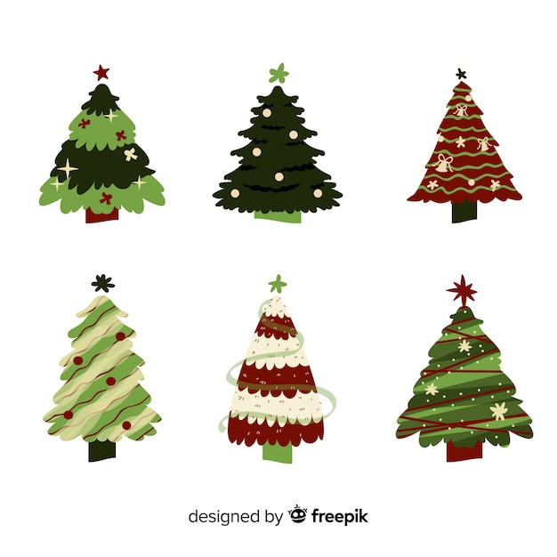 Collection D'arbres De Noël Dessinés à La Main