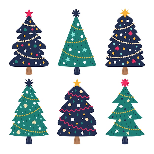Collection d'arbres de Noël dessinés à la main