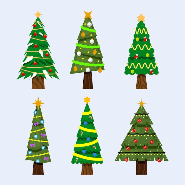 Vecteur gratuit collection d'arbres de noël plats dessinés à la main