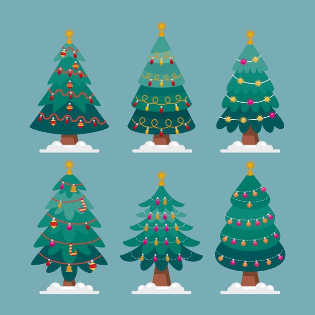 Collection d'arbres de Noël plats
