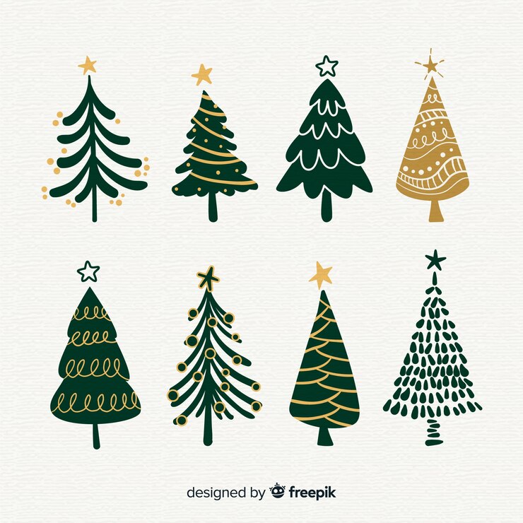 Vecteur gratuit collection d'arbres de noël de style dessinés à la main