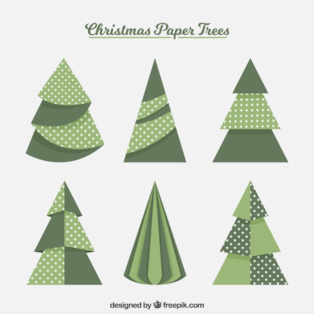 Vecteur gratuit collection d'arbres de noël verts dans le style de papier