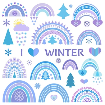 Collection d'arc-en-ciel de vecteur d'hiver dans un style plat thème d'illustration mignonne de noël nouvel an