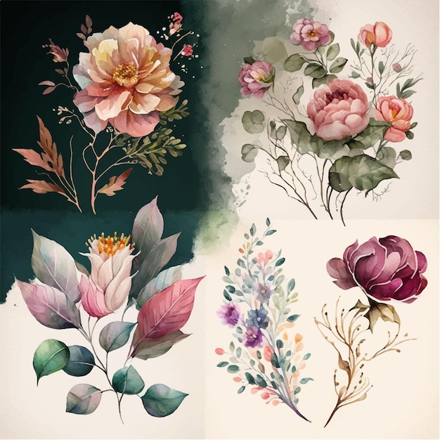 Collection d'arrangements floraux aquarelle générative ai