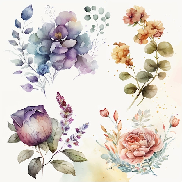 Collection d'arrangements floraux aquarelle générative ai