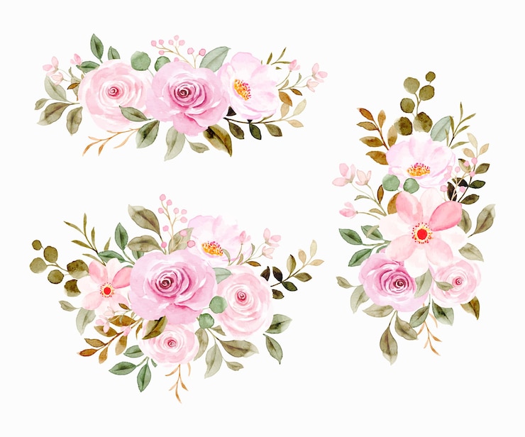 Vecteur gratuit collection d'arrangements floraux à l'aquarelle