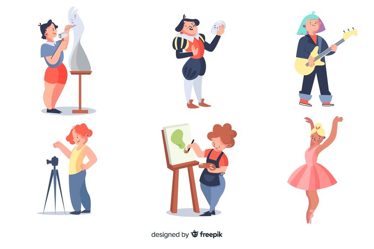 Vecteur gratuit collection d&#39;artistes au travail