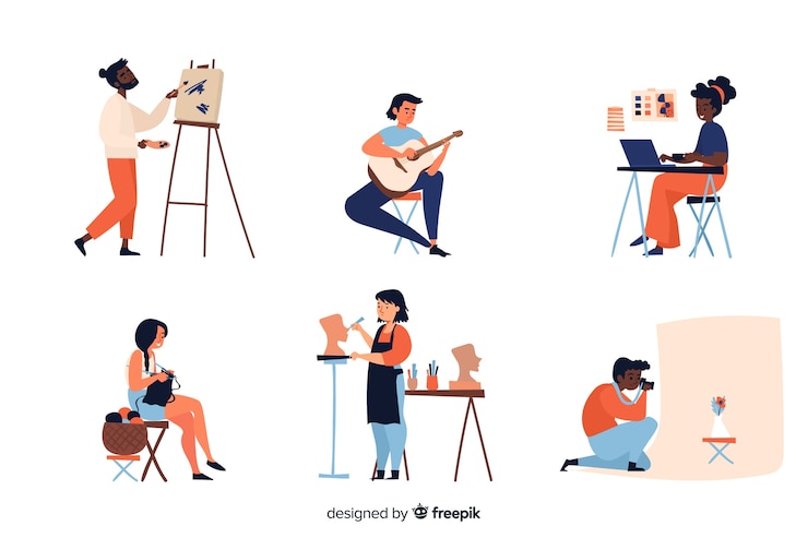 Vecteur gratuit collection d&#39;artistes au travail