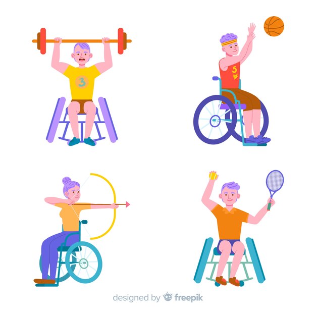 Collection d'athlètes handicapés dessinés à la main